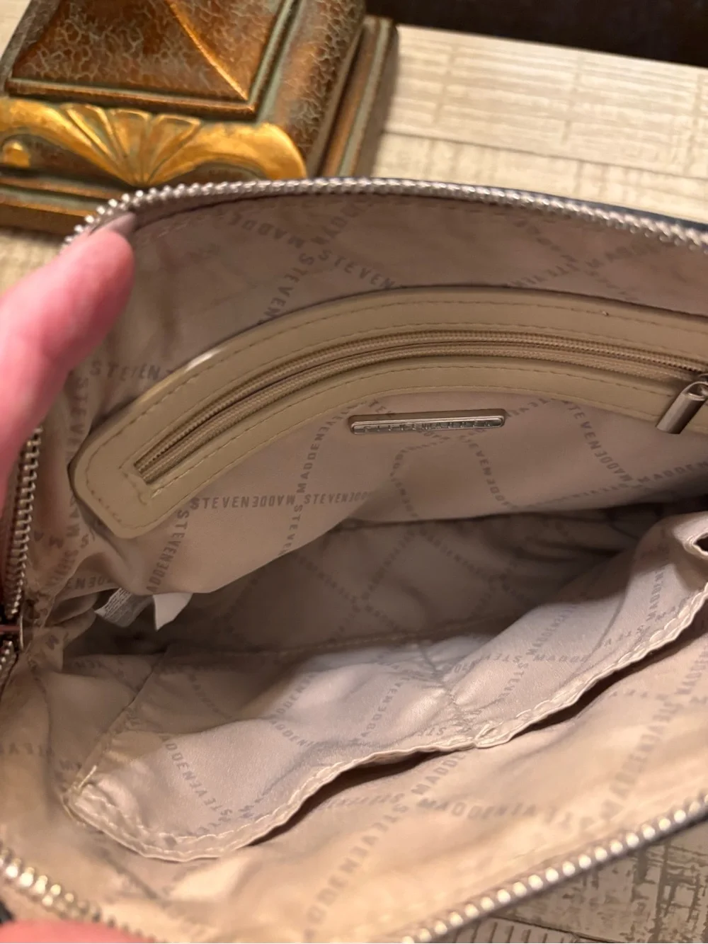 Like New ~ Steve Madden Blush Taupe  W/ Partial Chain-Strap Messenger Bag